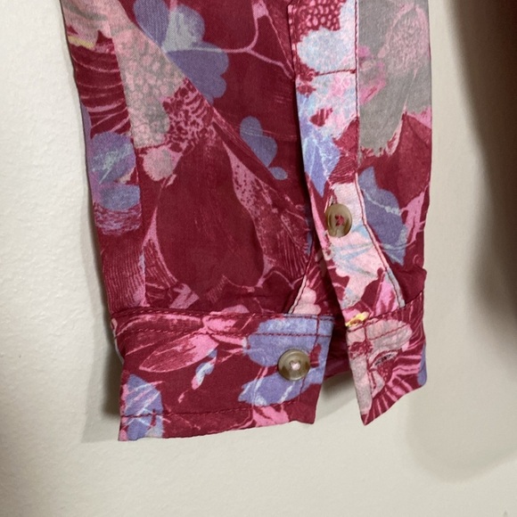 Pilcro Anthropologie Floral Women M Top blouse button down Red Pink fairy boho - Picture 3 of 7